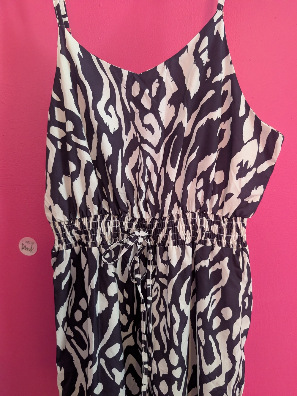 Black & White Animal Print Spaghetti-Strap Ladies Dress - Picture 2 of 4